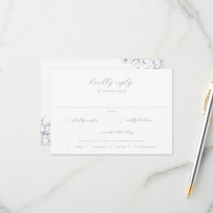 Dusty Blue Floral Wedding Meal Choice RSVP Karte