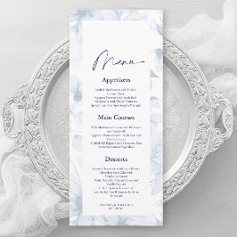 Dusty Blue Floral Wedding Menu Card Einladung