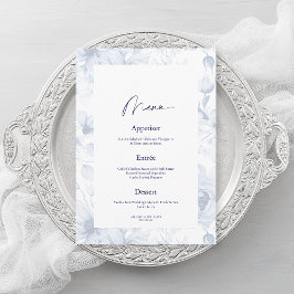 Dusty Blue Floral Wedding Menu Card Einladung