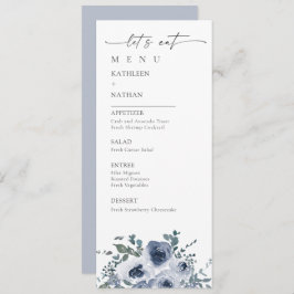 Dusty Blue Floral Wedding Menu Menükarte