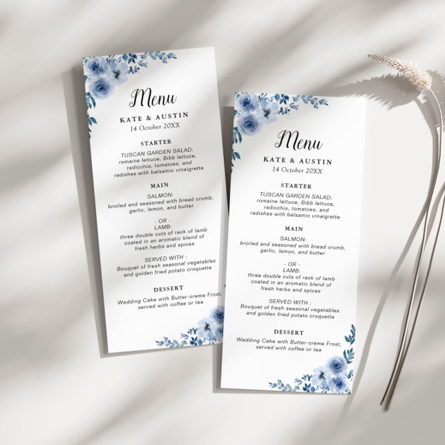 dusty blue floral wedding menu programm (Von Creator hochgeladen)