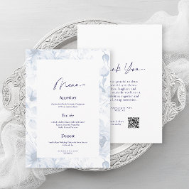 Dusty Blue Floral Wedding Menu & Thank You Card Einladung