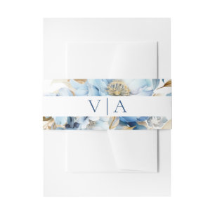 Dusty Blue Floral Wedding Monogram Einladungsbanderole