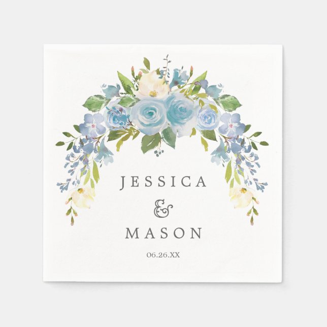 Dusty Blue Floral Wedding Napkin Cocktail Napkin Serviette (Vorderseite)