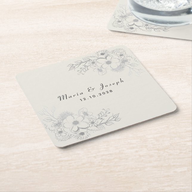 Dusty Blue Floral Wedding Paper Untersetzer (angewinkelt)