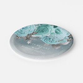 Dusty Blue Floral Wedding Pappteller