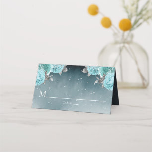 Dusty Blue Floral Wedding Platzkarte