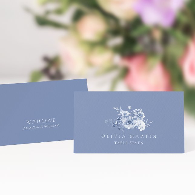 Dusty Blue Floral Wedding Platzkarte (Von Creator hochgeladen)
