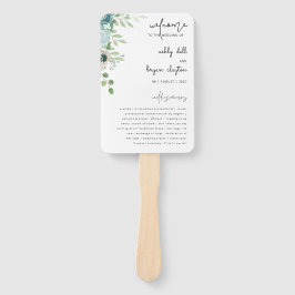 Dusty Blue Floral Wedding Program Set of Fans Fächer