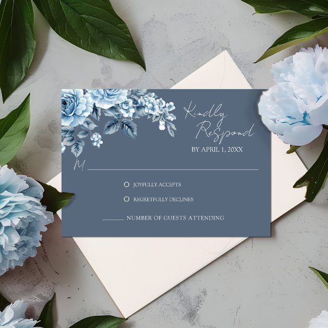 Dusty Blue Floral Wedding Response Card RSVP Karte (Dusty Blue Floral Wedding Response Card)