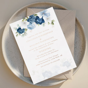 Dusty Blue Floral Wedding Rose Gold Folieneinladung