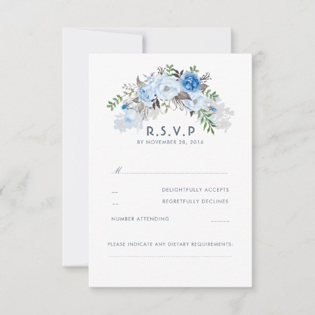 Dusty Blue Floral Wedding RSVP (Vorderseite)