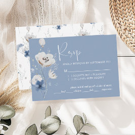 Dusty Blue Floral Wedding RSVP Begleitkarte