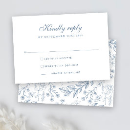 Dusty Blue Floral Wedding RSVP Card Karte