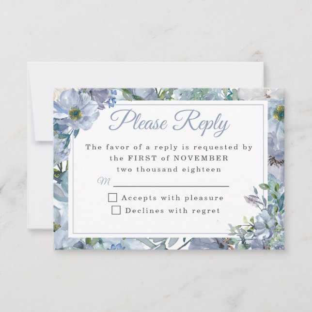 Dusty Blue Floral Wedding RSVP Cards Karte (Vorderseite)