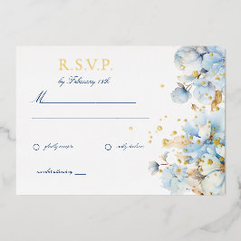 Dusty Blue Floral Wedding RSVP Folieneinladung