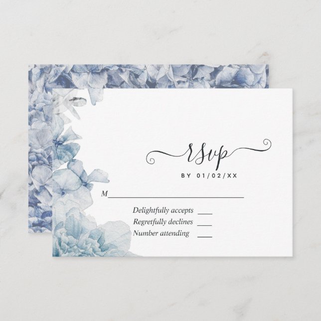 Dusty Blue Floral Wedding RSVP Karte (Vorne/Hinten)