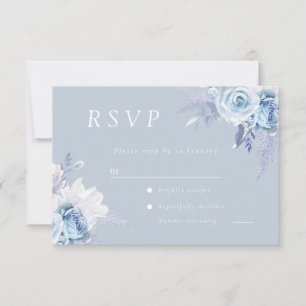 Dusty Blue Floral Wedding RSVP Karte