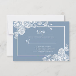 Dusty Blue Floral Wedding RSVP Karte
