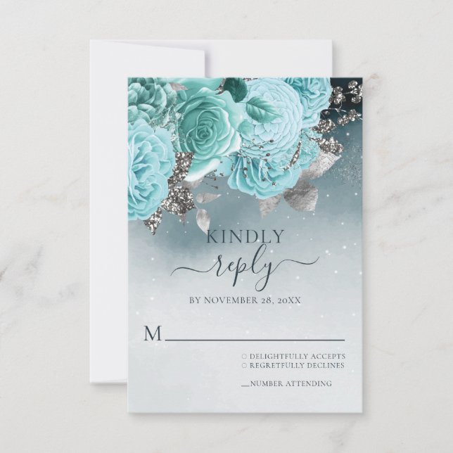 Dusty Blue Floral Wedding RSVP Karte (Vorderseite)