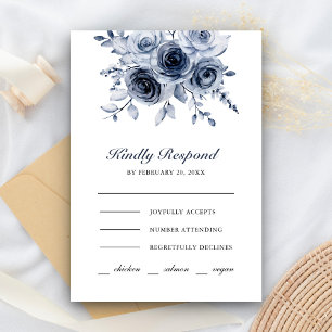Dusty Blue Floral Wedding RSVP Karte