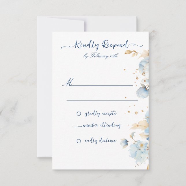 Dusty Blue Floral Wedding RSVP Karte (Vorderseite)