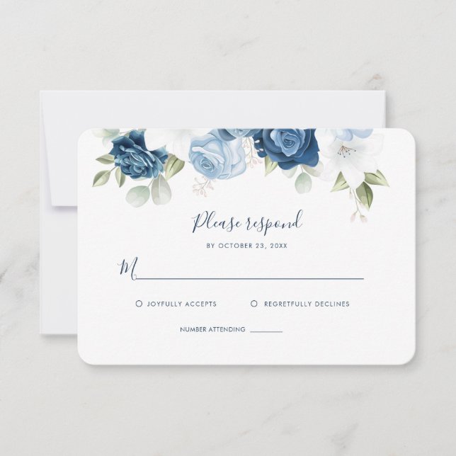 Dusty Blue Floral Wedding RSVP Karte (Vorderseite)