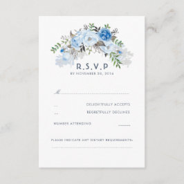 Dusty Blue Floral Wedding RSVP Karte