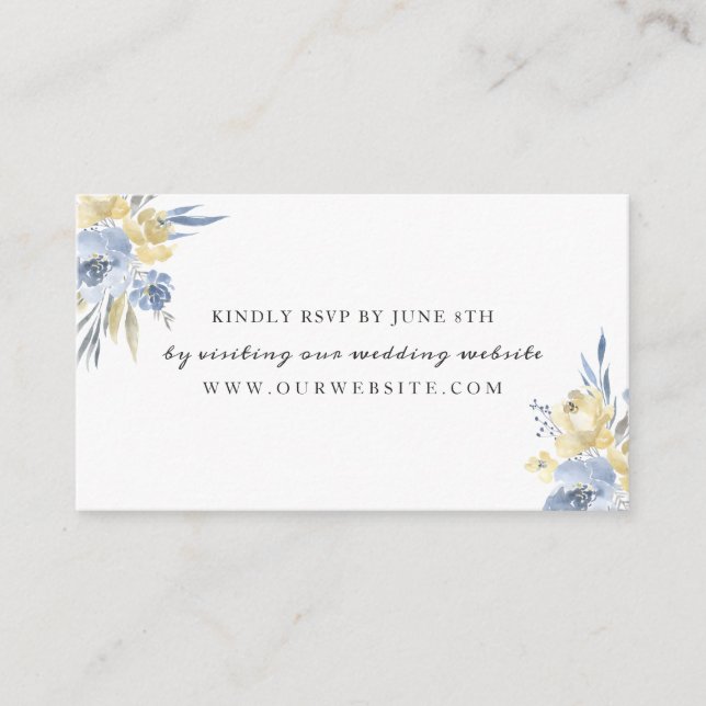 Dusty Blue Floral wedding RSVP online Begleitkarte (Vorderseite)