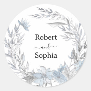 Dusty Blue Floral Wedding Runder Aufkleber