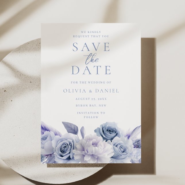 Dusty Blue Floral Wedding Save The Date (Von Creator hochgeladen)