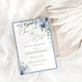 Dusty Blue Floral Wedding Save the Date Einladung