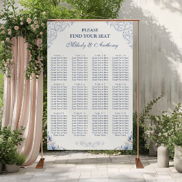 Dusty Blue Floral Wedding Seating Chart Poster