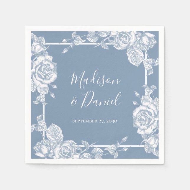 Dusty Blue Floral Wedding Serviette (Vorderseite)