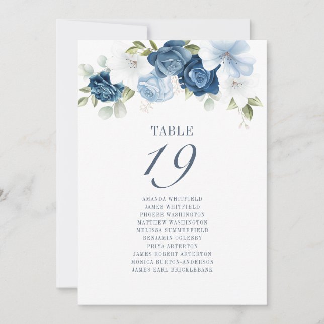 Dusty Blue Floral Wedding Tischnummer 19 (Vorderseite)