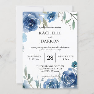 Dusty Blue Floral Wedding V2 Einladung