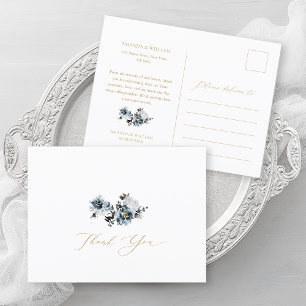 Dusty Blue Floral Wedding Vielen Dank Postcard Ankündigungspostkarte