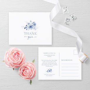 Dusty Blue Floral Wedding Vielen Dank Postcard Ankündigungspostkarte