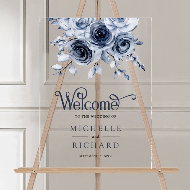 Dusty Blue Floral Wedding Welcome Acrylschild (Von Creator hochgeladen)