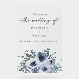 Dusty Blue Floral Wedding Welcome  Acrylschild