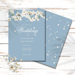 Dusty Blue Floral Wedding White Blossom Einladung<br><div class="desc">Hübsche Blumenblüte Einladung mit zarter Frühlingsblüte,  die Ihre Hochzeitsdetails in eleganter weißer Schrift auf einem staubigen blauen Hintergrund umrahmen. Personalisieren Sie Ihre besonderen Hochzeitsdetails. Auf der Rückseite sind verstreute weiße Blütenblätter mit einem passenden,  staubblauen Hintergrund zu sehen. Entwickelt von Thisisnotme©</div>