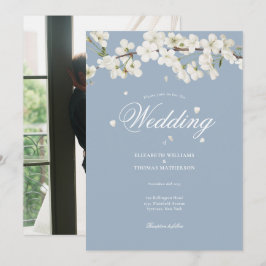 Dusty Blue Floral Wedding White Blossom Foto Einladung