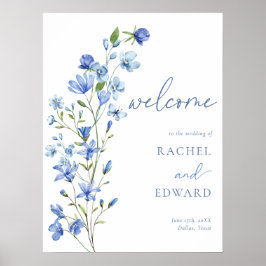 Dusty Blue Floral Wedding Willkommen Poster
