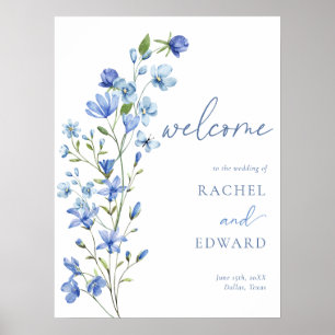 Dusty Blue Floral Wedding Willkommen Poster