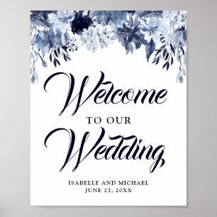 Dusty Blue Floral Welcome Wedding Sign Poster