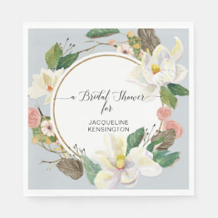Dusty Blue Floral White Magnolia Wasserfarbenes Le Serviette