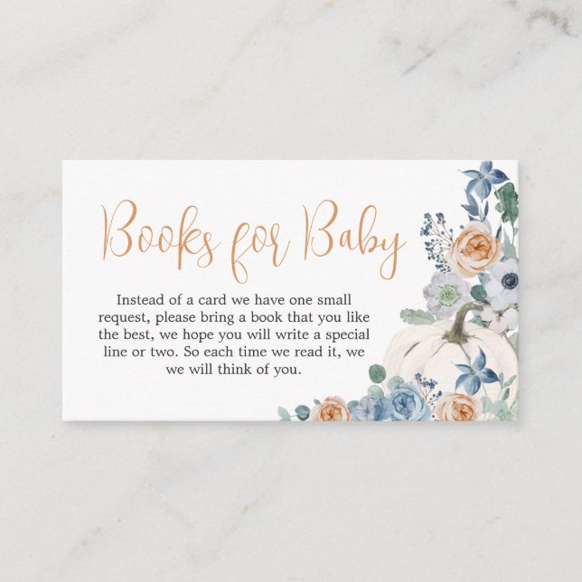 Dusty Blue Floral White Pumpkin Books for Baby Begleitkarte (Vorderseite)
