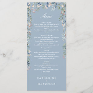 Dusty Blue Floral Wildblumen Hochzeitsessen Menükarte