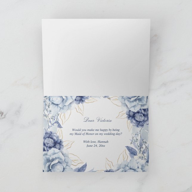 Dusty Blue Floral wirst du die EHRENFRAU sein? Dankeskarte (Innenseite)