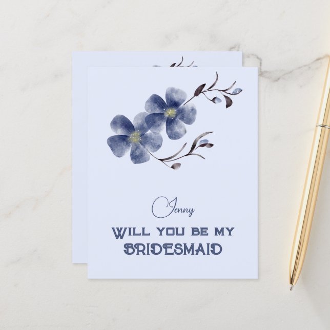 Dusty Blue Floral wirst du meine Bridesmaid sein (Vorderseite/Rückseite Beispiel)